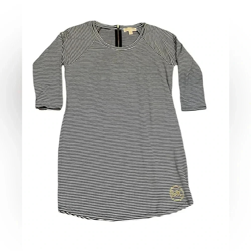 Michael Kors  Striped Black White Shirt Mini Dress Size Large